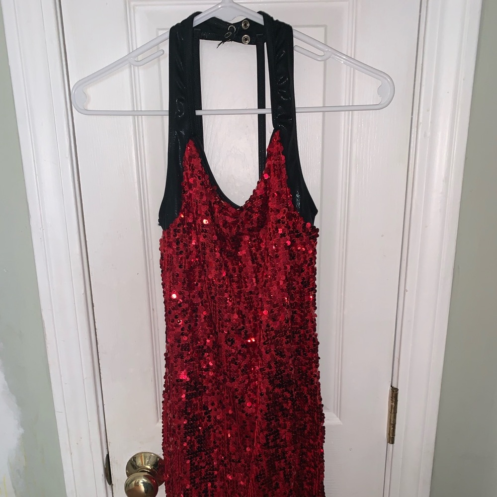 red sequined costume